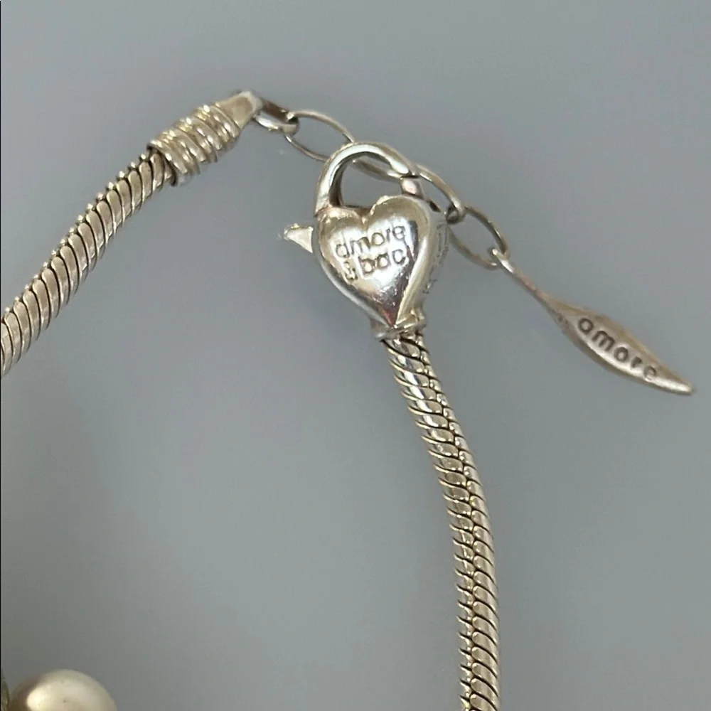 Amore & Baci 925 Sterling Elegant Blue and Gold Charm Bracelet